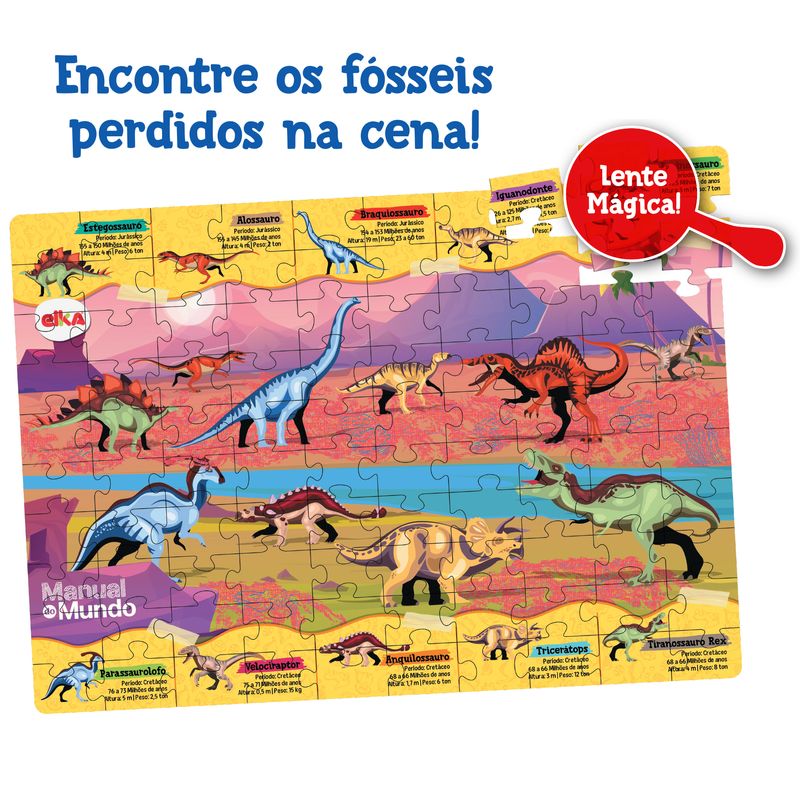 Puzzle-Play-Dinossauros-100-pecas-Lente-Magica---Manual-do-Mundo